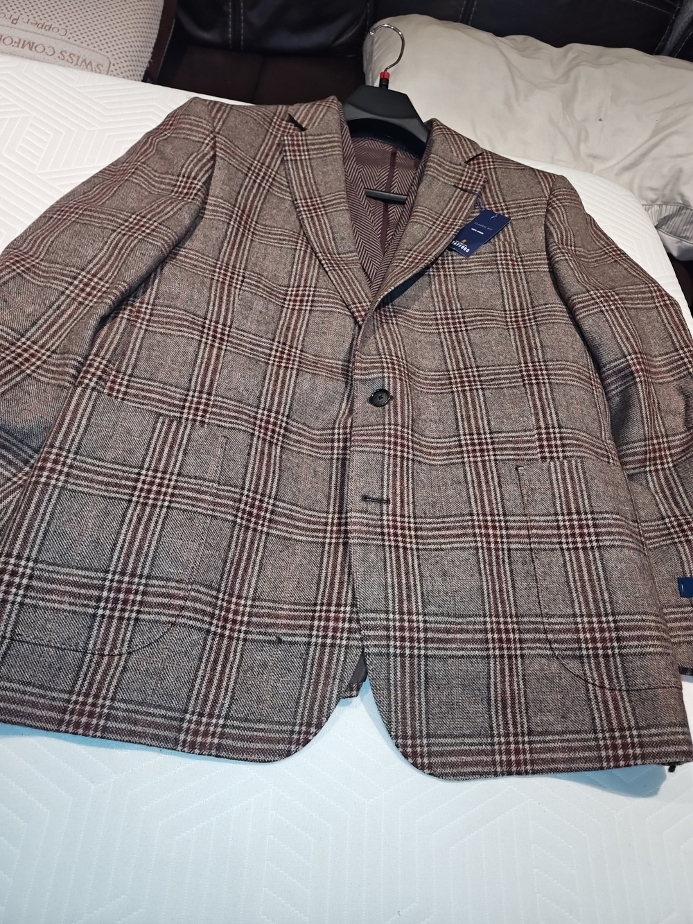 Men's Brown Glen Plaid Blazer - Classic Tailored Jacket 46 R